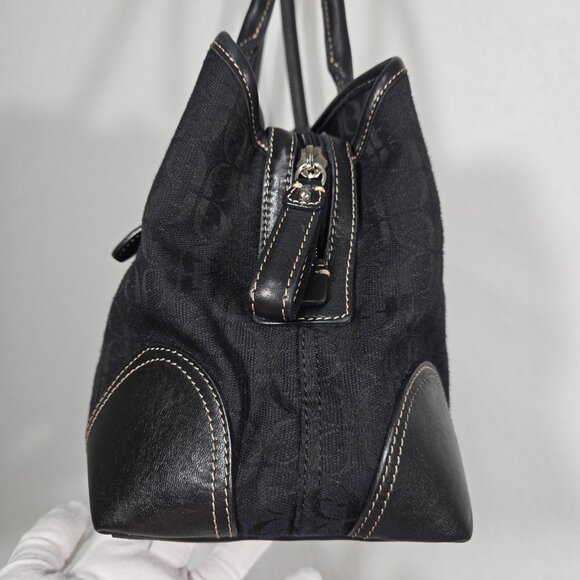 Vintage FOSSIL Y2K Whimsigoth BLACK Signature Canvas Leather Trim Shoulder Bag. - Picture 8 of 17